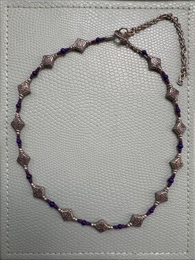 Handcrafted Silver-Tone Blue and Red Beaded Choker Necklace